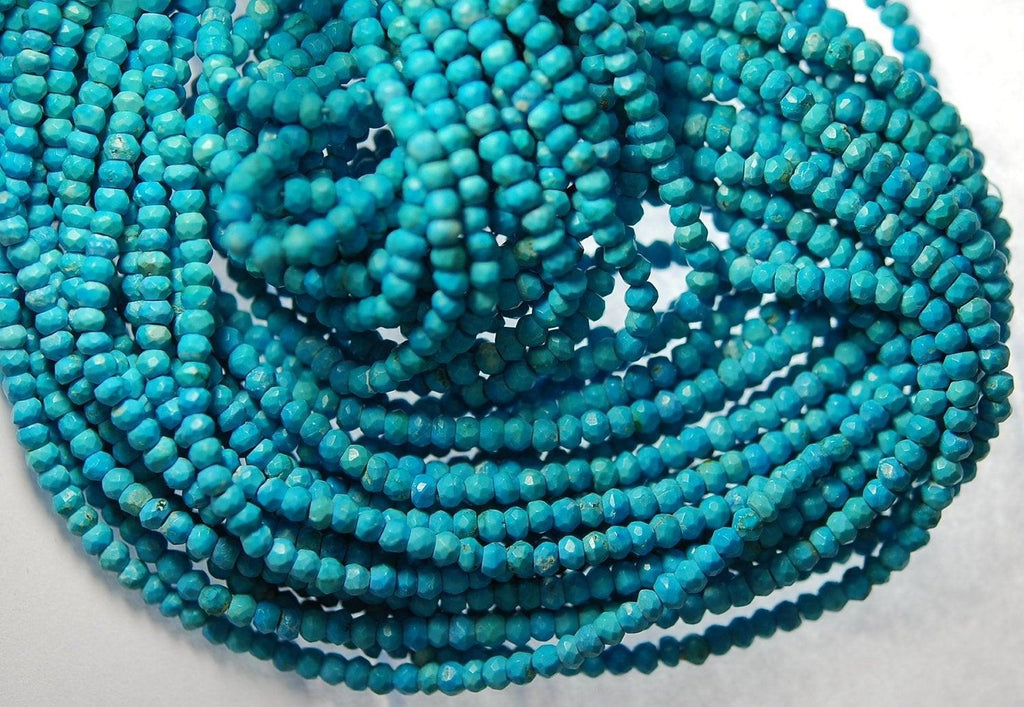 13.5 Inches Strand Rare Blue Turquoise Faceted Rondelles Size 3.5mm - Jalvi & Co.