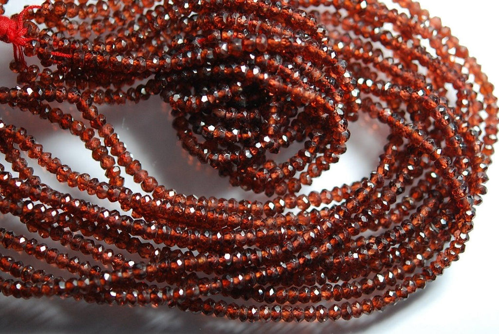 13.5 Inches Strand, Very Rare, Finest Natural Pyrope Red Garnet Faceted Rondelles 3.5mm - Jalvi & Co.