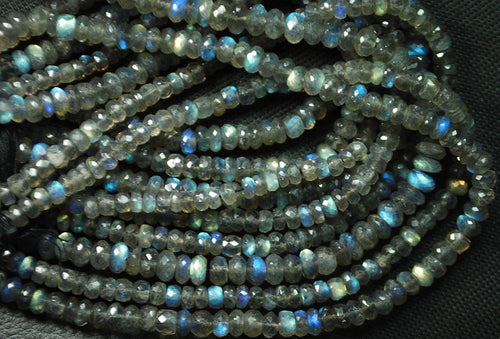 13.5 Inches Super Finest Natural Blue Flashy Labradorite Faceted Rondelles 3-4mm Aprx - Jalvi & Co.