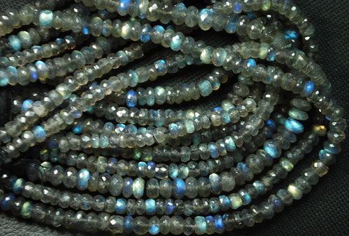 13.5 Inches Super Finest Natural Blue Flashy Labradorite Faceted Rondelles 3-4mm Aprx - Jalvi & Co.