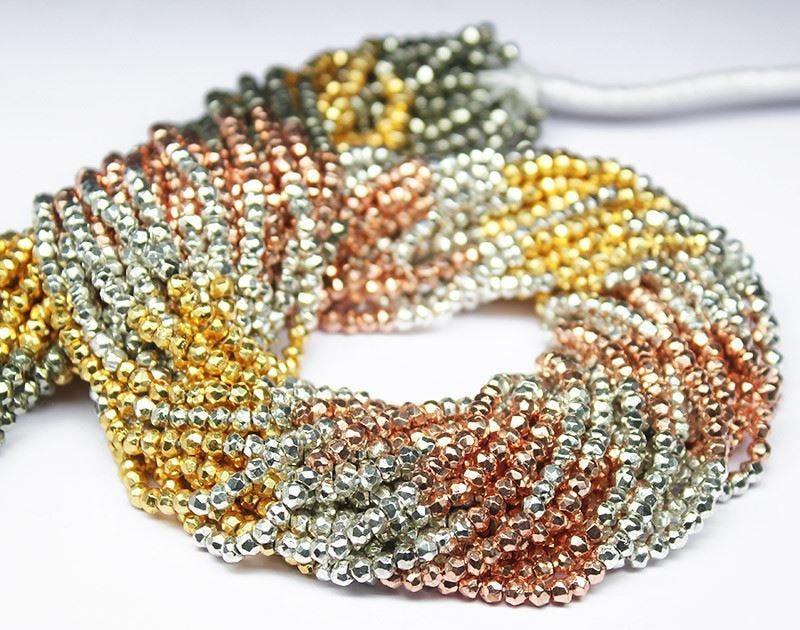 13" Full Strand, 3.5mm, Multi Color Pyrite Faceted Rondelle Shape Gemstone Beads, Pyrite Beads - Jalvi & Co.