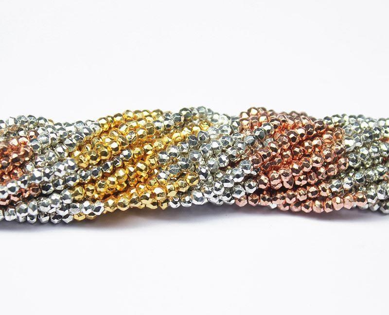 13" Full Strand, 3.5mm, Multi Color Pyrite Faceted Rondelle Shape Gemstone Beads, Pyrite Beads - Jalvi & Co.