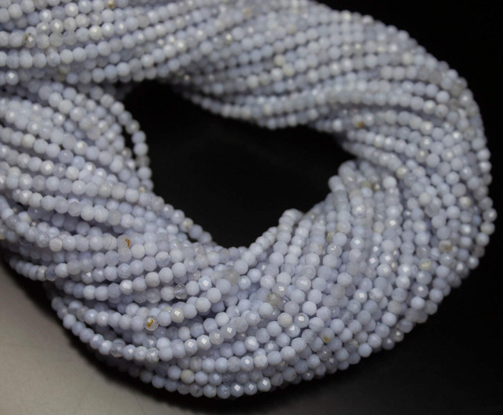 13" Full Strand, Blue Chalcedony Faceted Round Cut Shape Gemstone Beads, Chalcedony Beads, 2.70mm - Jalvi & Co.