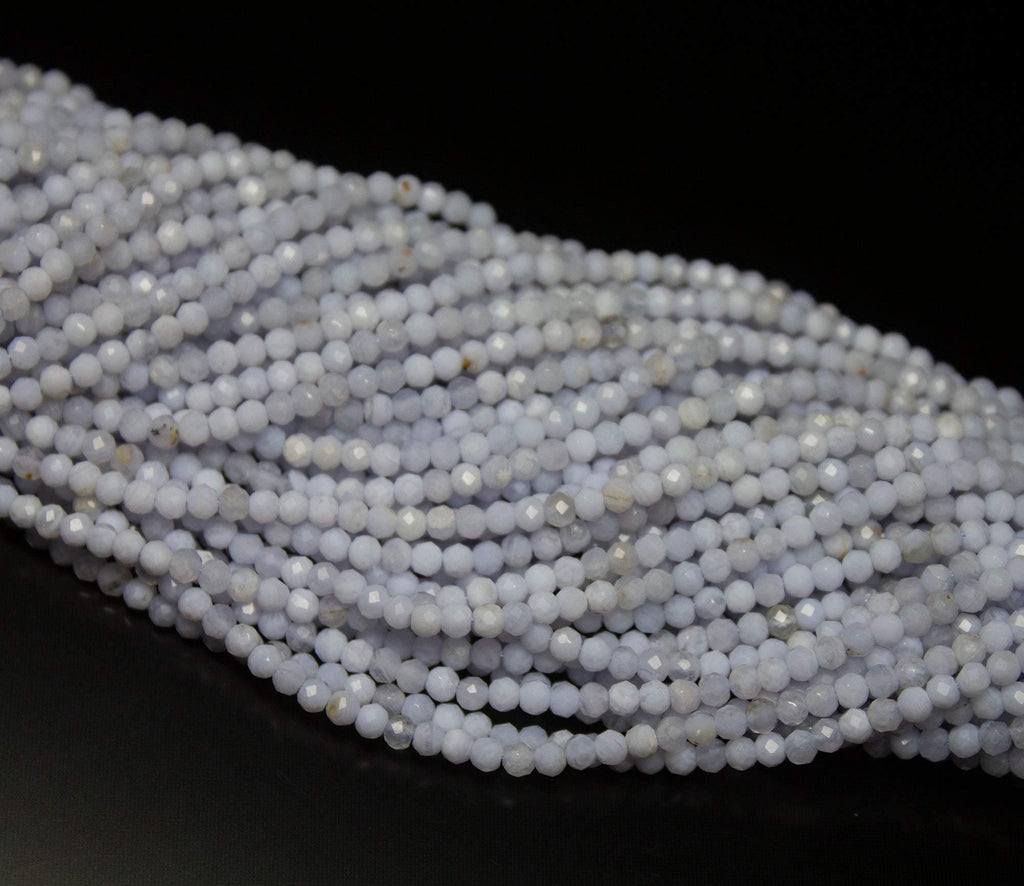 13" Full Strand, Blue Chalcedony Faceted Round Cut Shape Gemstone Beads, Chalcedony Beads, 2.70mm - Jalvi & Co.
