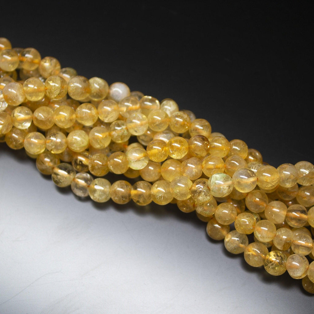 13" Full Strand, Golden Rutile Quartz Smooth Gemstone Beads, Rutile Quartz Beads, 6mm - Jalvi & Co.