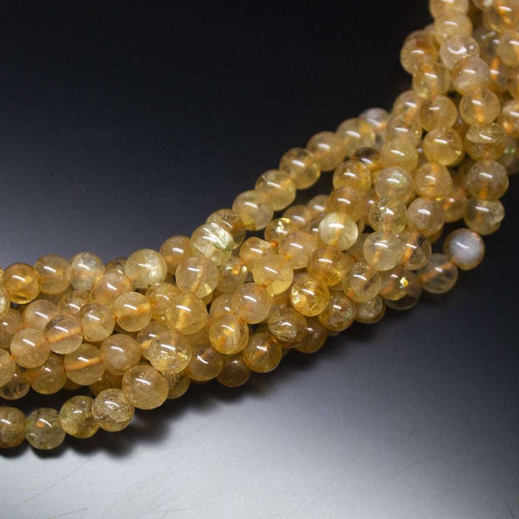 13" Full Strand, Golden Rutile Quartz Smooth Gemstone Beads, Rutile Quartz Beads, 6mm - Jalvi & Co.