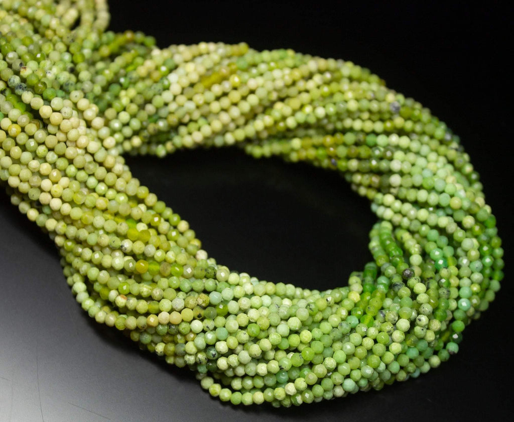 13" Full Strand, Green Opal Faceted Round Cut Shape Gemstone Beads, Opal Beads, 2.50mm - Jalvi & Co.