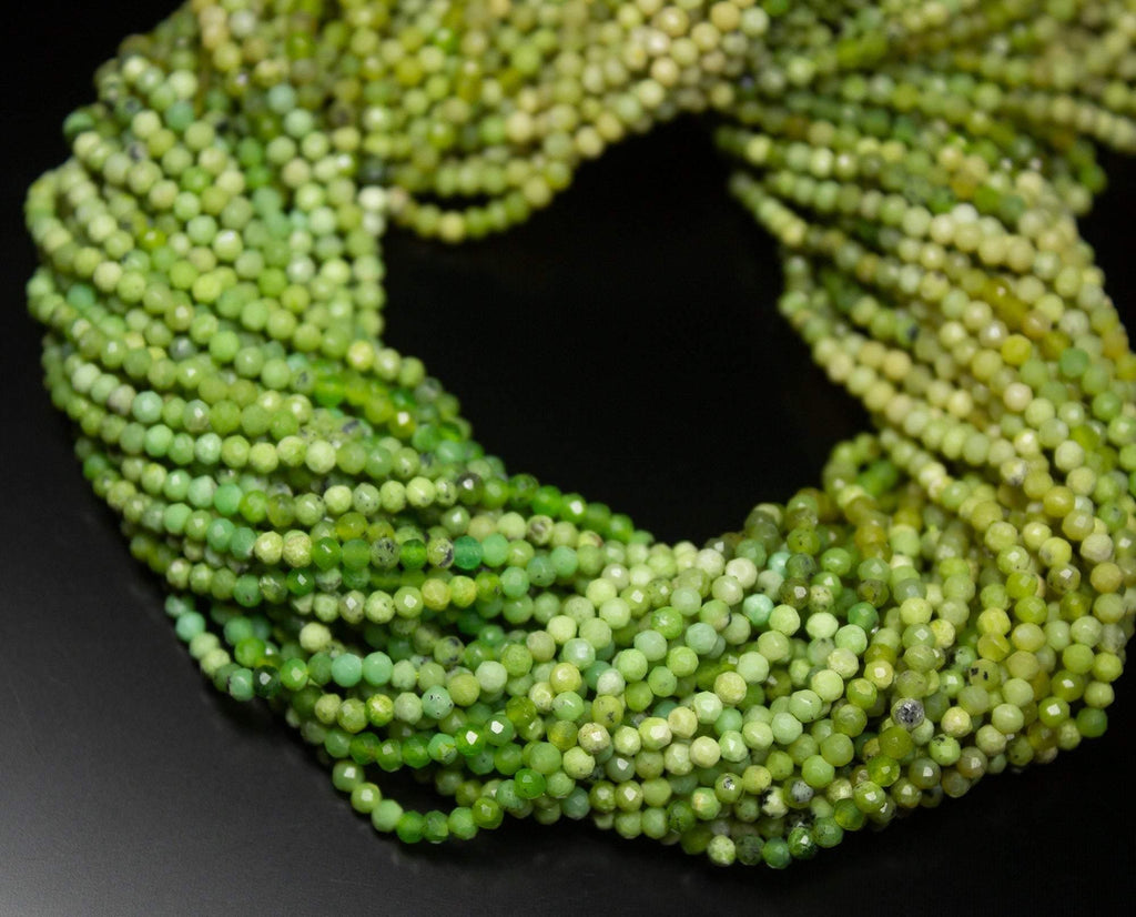 13" Full Strand, Green Opal Faceted Round Cut Shape Gemstone Beads, Opal Beads, 2.50mm - Jalvi & Co.