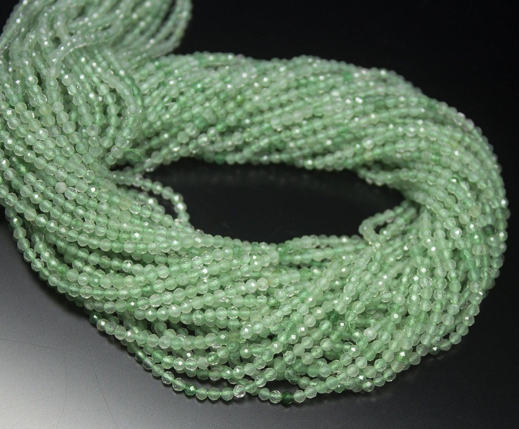13" Full Strand, Green Rutile Quartz Faceted Round Cut Shape Gemstone Beads, Quartz Beads, 2.30-2.40mm - Jalvi & Co.