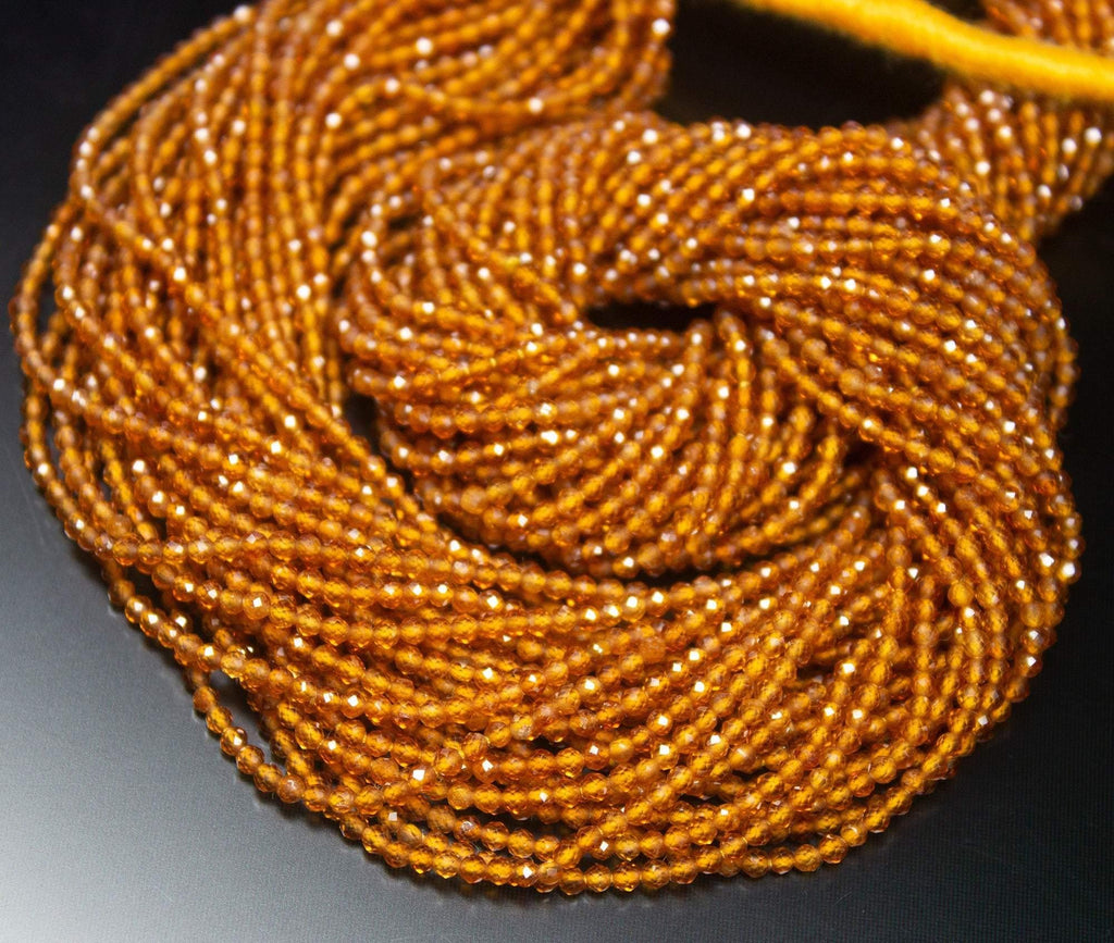 13" Full Strand, Hessonite Garnet Faceted Round Cut Shape Gemstone Beads, Hessonite Beads, 2mm - Jalvi & Co.