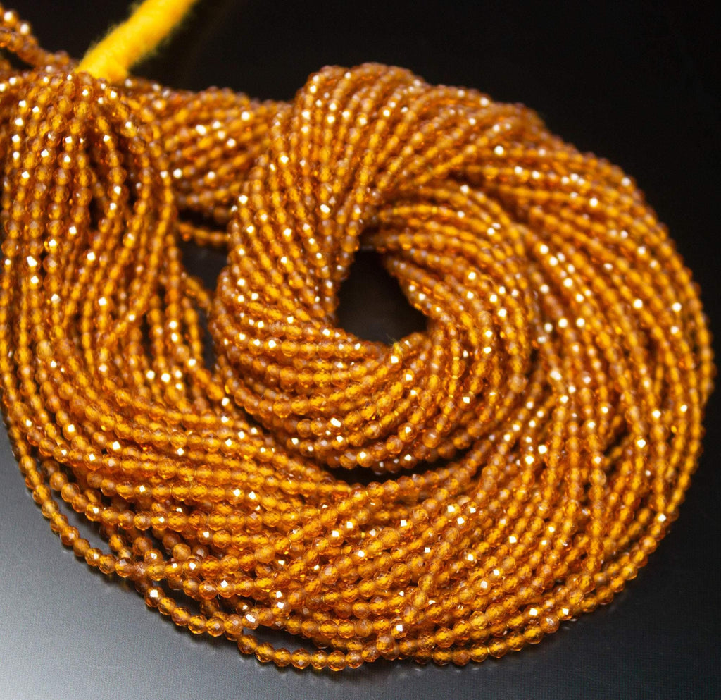 13" Full Strand, Hessonite Garnet Faceted Round Cut Shape Gemstone Beads, Hessonite Beads, 2mm - Jalvi & Co.