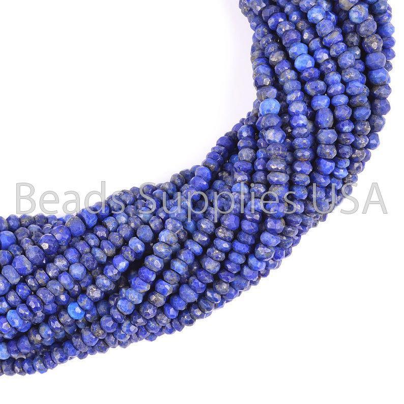 13" Full Strand, Lapis Lazuli Faceted Rondelle Shape Gemstone Beads, Lapis Lazuli Beads, 3-4mm - Jalvi & Co.