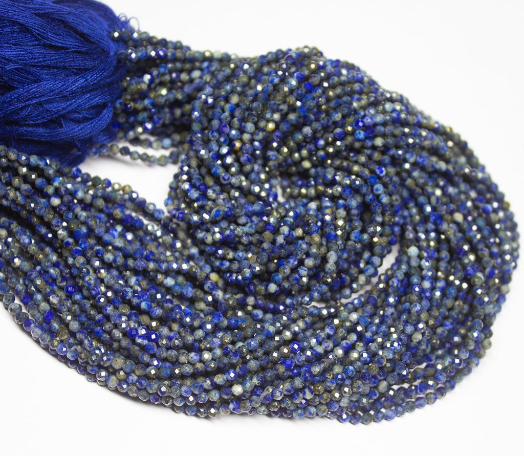 13" Full Strand, Lapis Lazuli Faceted Round Cut Shape Gemstone Beads, Lapis Lazuli Beads, 2.20mm - Jalvi & Co.