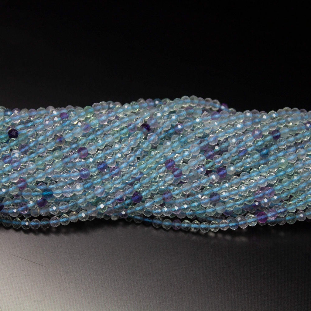 13" Full Strand, Multi Fluorite Faceted Round Cut Shape Gemstone Beads, Quartz Beads, 2.30mm - Jalvi & Co.