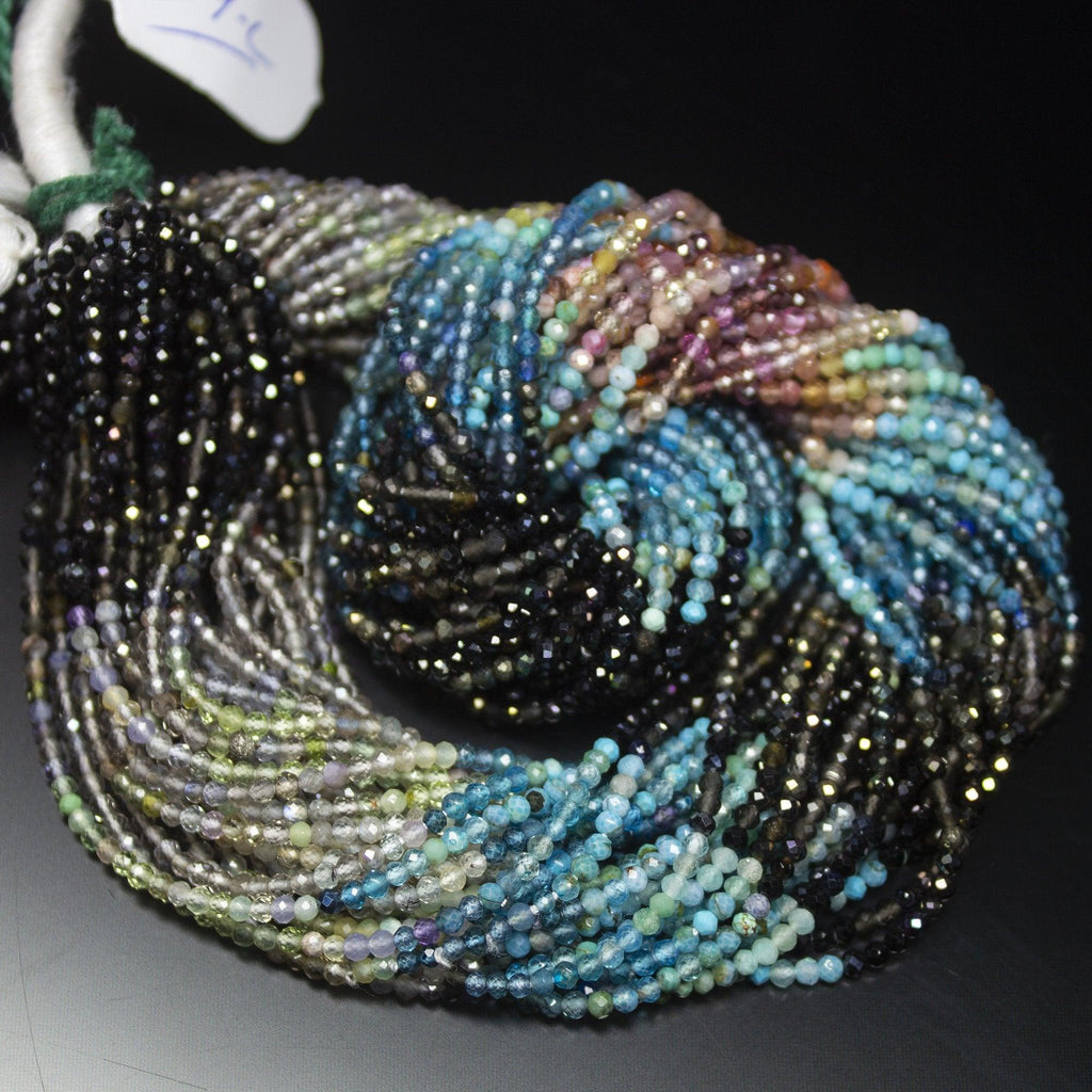 13" Full Strand, Multi Gemstone Faceted Round Cut Shape Gemstone Beads, Multi Gemstone Beads, 2.15mm - Jalvi & Co.