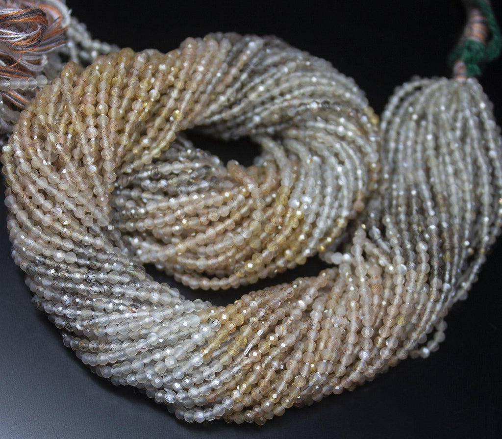 13" Full Strand, Multi Rutilated Quartz Faceted Round Cut Shape Gemstone Beads, Quartz Beads, 2.10mm - Jalvi & Co.