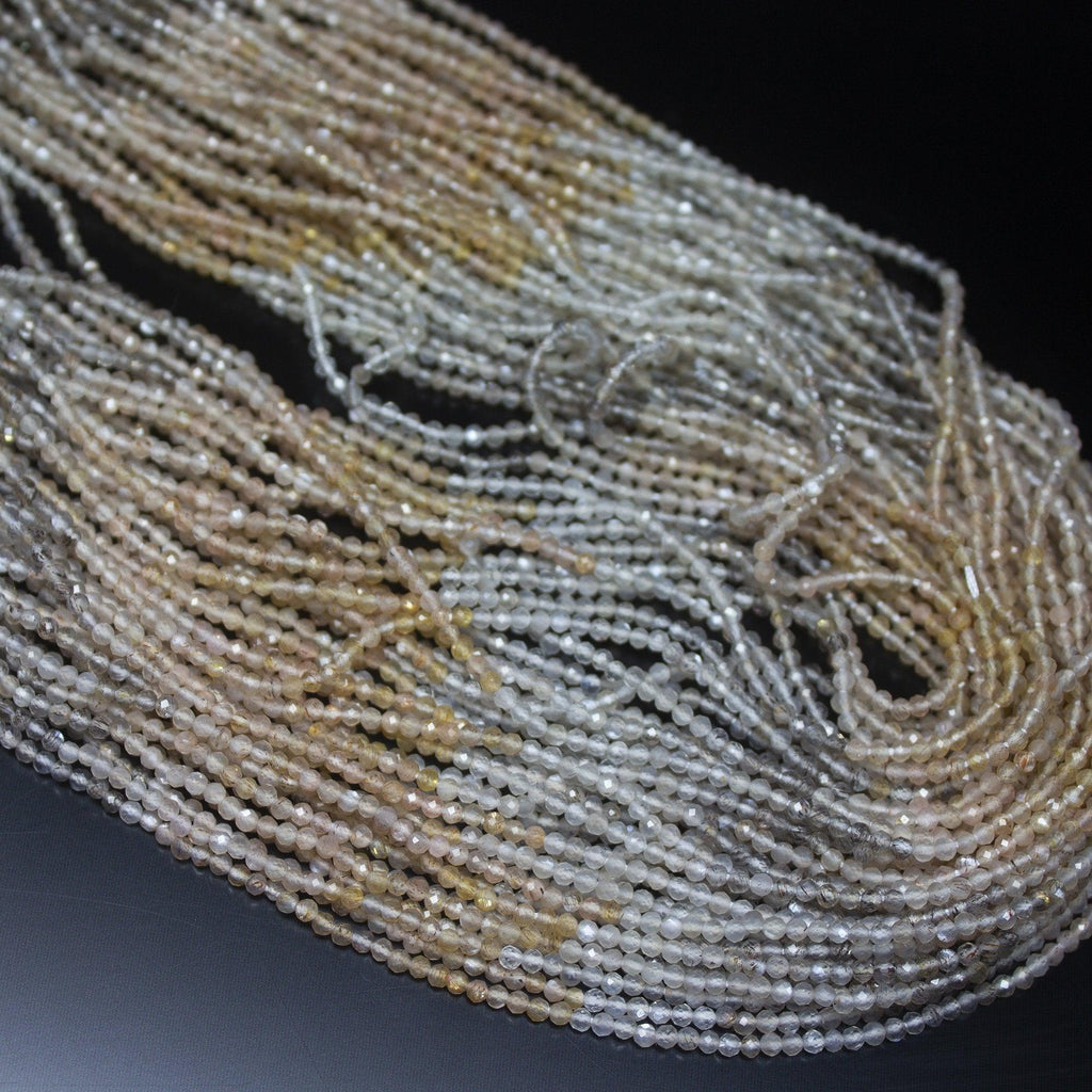 13" Full Strand, Multi Rutilated Quartz Faceted Round Cut Shape Gemstone Beads, Quartz Beads, 2.10mm - Jalvi & Co.