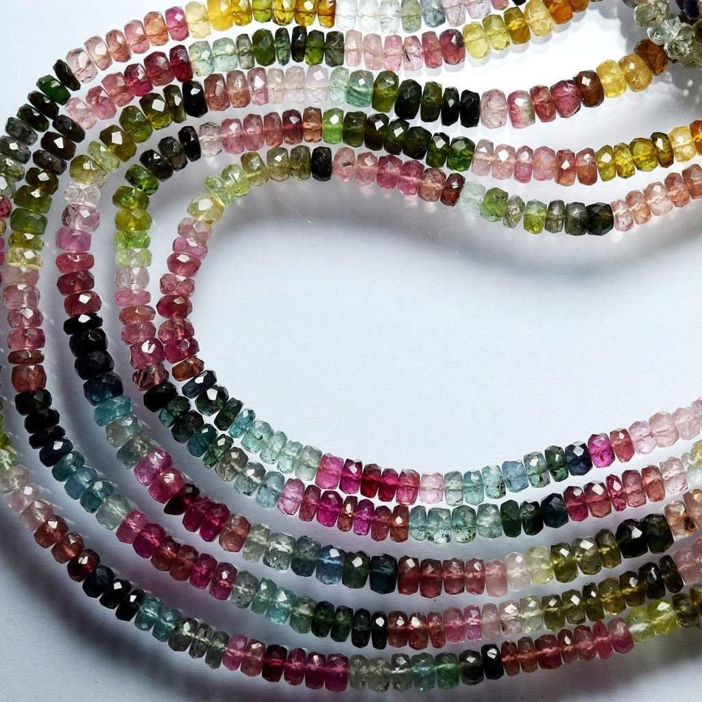 13" Full Strand, Multi Tourmaline Faceted Rondelle Shape Gemstone Beads, Tourmaline Beads, 3.5mm - Jalvi & Co.