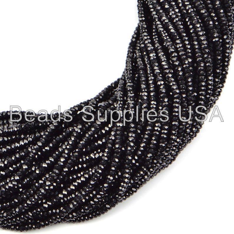 13" Full Strand, Natural AA Grade Black Spinel Machine Cut Gemstone Beads, 2.75-3mm, 34cm long - Jalvi & Co.