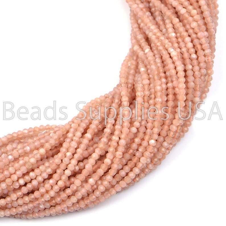13" Full Strand, Peach Moonstone Faceted Rondelle Shape Gemstone Beads, Moonstone Beads, 2-2.25mm - Jalvi & Co.