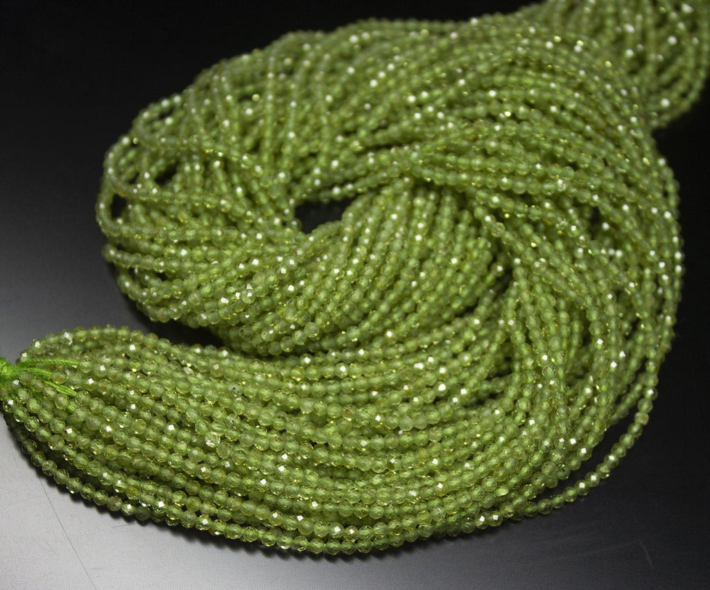 13" Full Strand, Peridot Faceted Round Cut Shape Gemstone Beads, Peridot Beads, 2.15mm - Jalvi & Co.