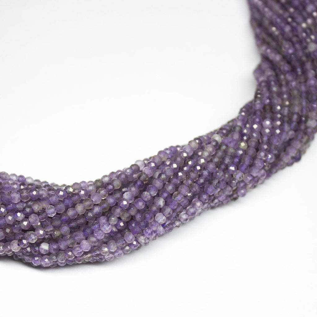 13" Full Strand, Purple Amethyst Faceted Rondelle Shape Gemstone Beads, Quartz Beads, 3mm - Jalvi & Co.
