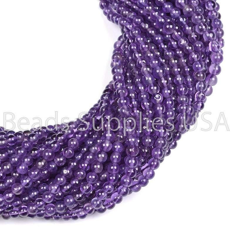 13" Full Strand, Purple Amethyst Smooth Round Shape Gemstone Beads, Amethyst Beads, 4-5mm - Jalvi & Co.