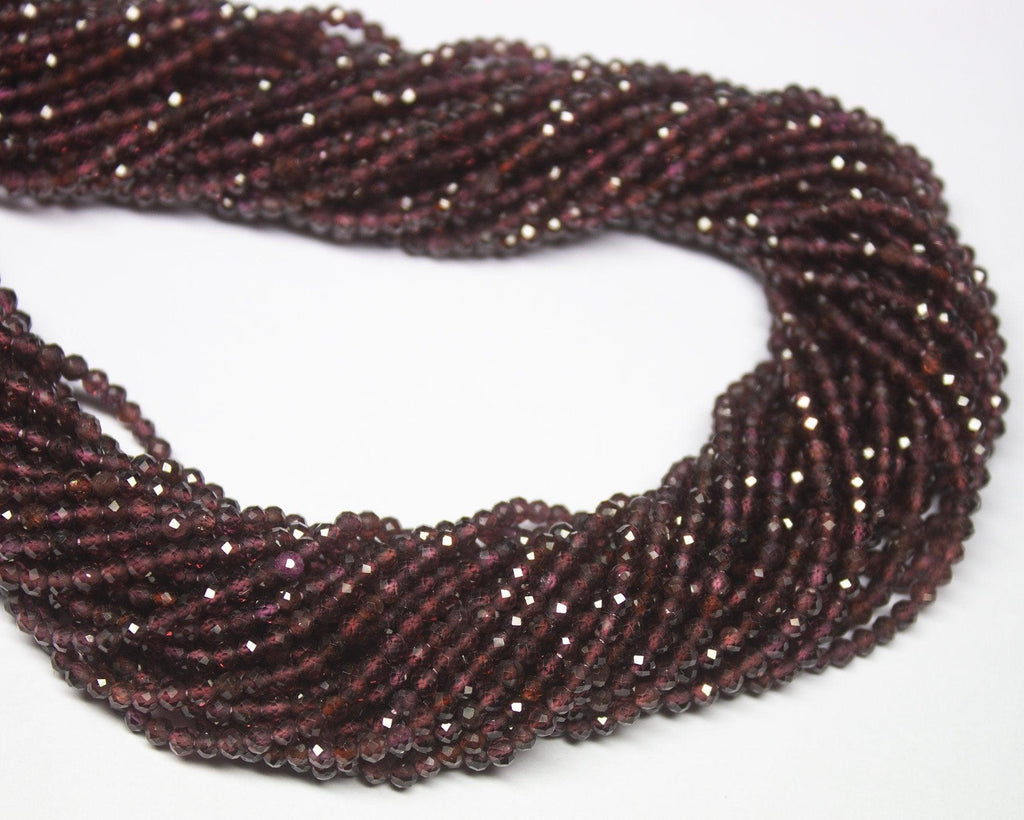 13" Full Strand, Red Garnet Faceted Round Cut Shape Gemstone Beads, Quartz Beads, 2.40mm - Jalvi & Co.
