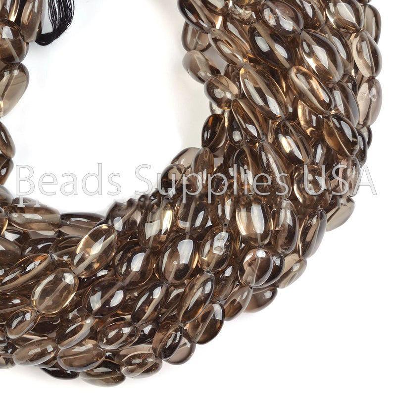 13" Full Strand, Smoky Quartz Smooth Oval Shape Gemstone Beads, Quartz Beads, 10-12mm - Jalvi & Co.