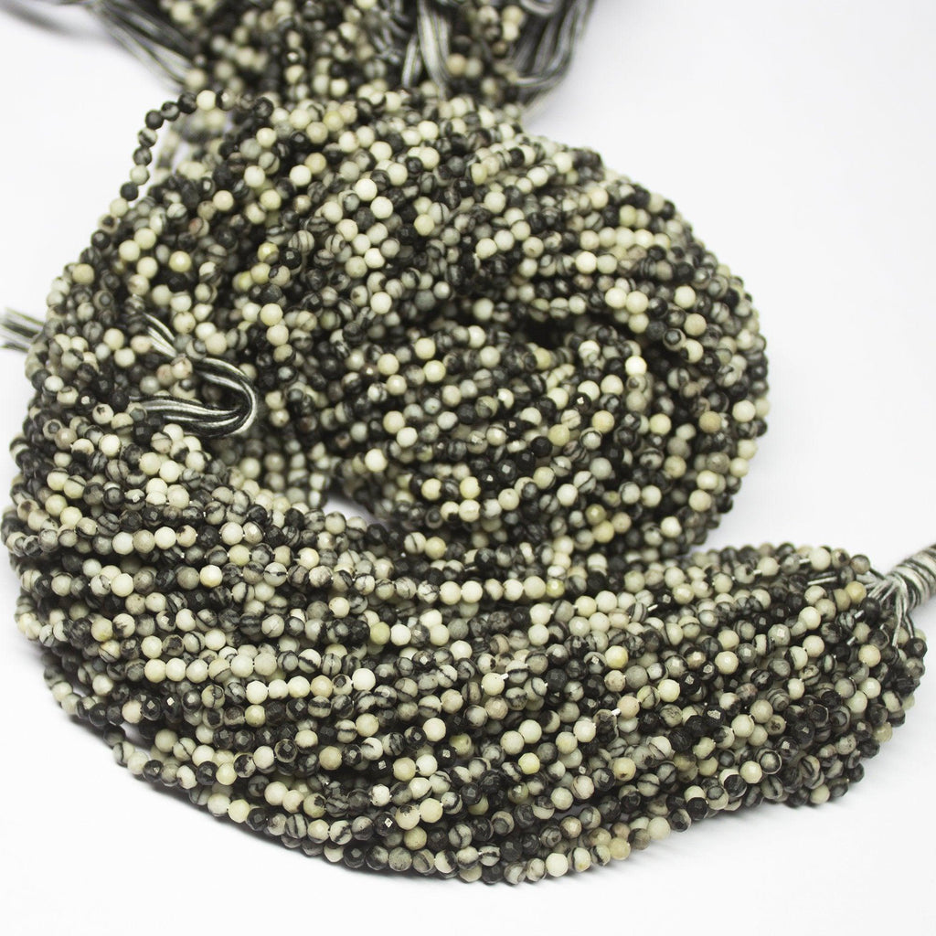 13" Full Strand, Snowflake Jasper Faceted Round Cut Shape Gemstone Beads, Quartz Beads, 2.50mm - Jalvi & Co.