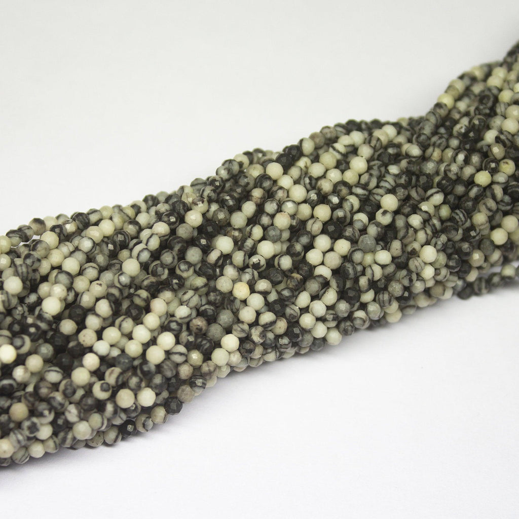 13" Full Strand, Snowflake Jasper Faceted Round Cut Shape Gemstone Beads, Quartz Beads, 2.50mm - Jalvi & Co.