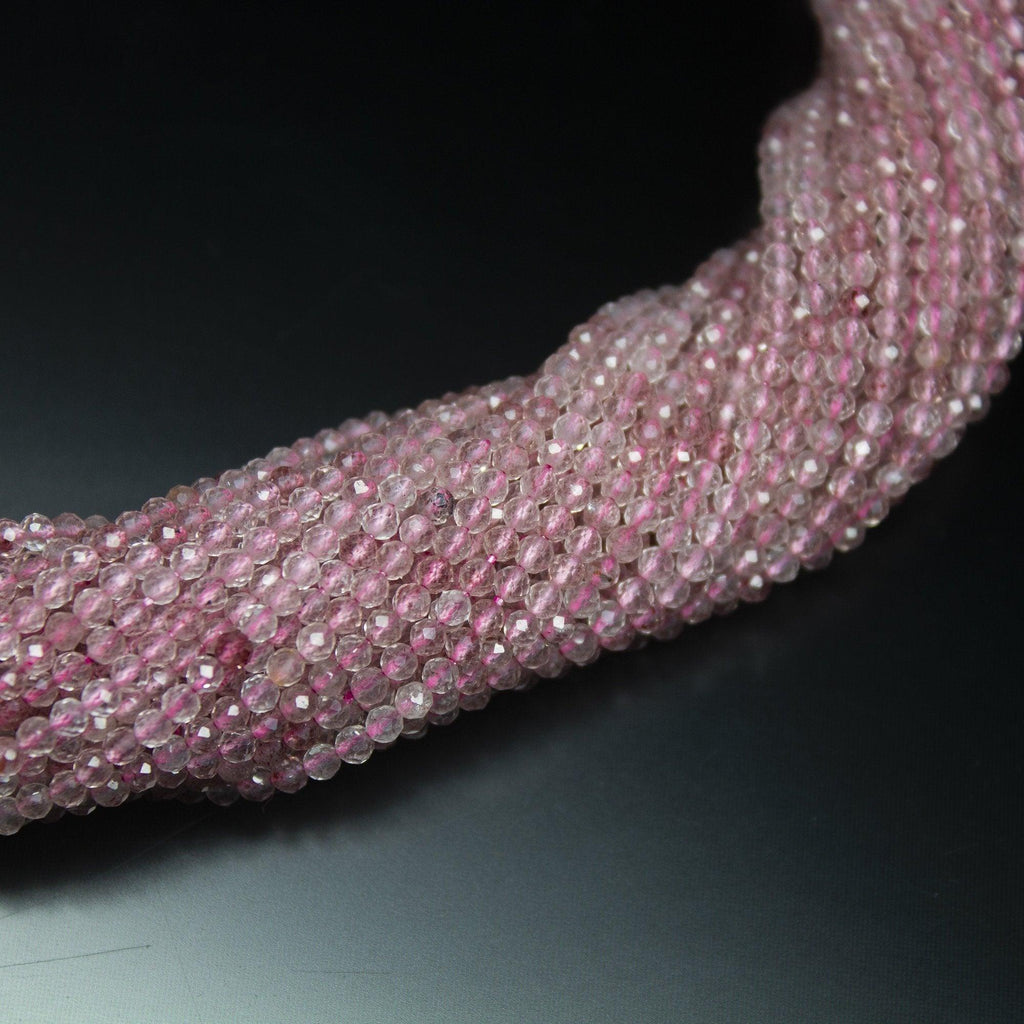 13" Full Strand, Strawberry Quartz Faceted Round Shape Gemstone Beads, Quartz Beads, 2.40mm - Jalvi & Co.