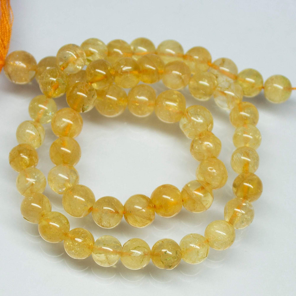 13" Full Strand, Yellow Citrine Round Sphere Shape Gemstone Beads, Citrine Beads, 7mm 8mm - Jalvi & Co.