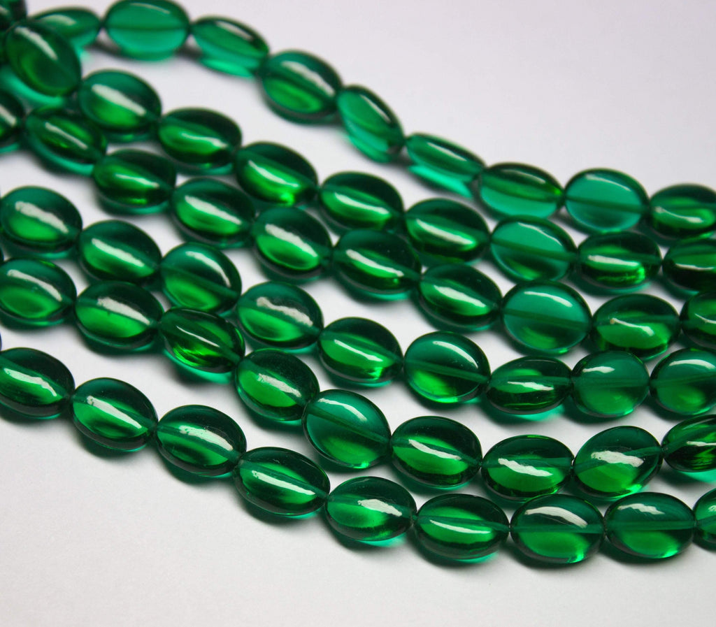 13 inch, 11-12mm, Natural Emerald Green Quartz Smooth Oval Briolette Beads, Quartz Beads - Jalvi & Co.