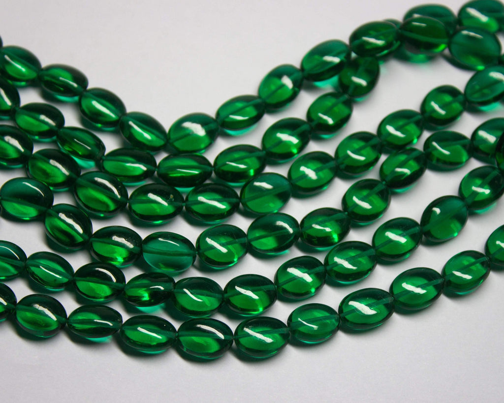 13 inch, 11-12mm, Natural Emerald Green Quartz Smooth Oval Briolette Beads, Quartz Beads - Jalvi & Co.