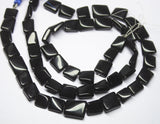 13 inch, 11-15mm, Natural Black Onyx Smooth Twisted Chiclet Rectangle Beads, Onyx Beads