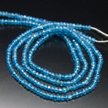 Load image into Gallery viewer, 13 inch, 3-3.5mm, Neon Blue Apatite Faceted Rondelle Beads, Apatite Beads - Jalvi &amp; Co.