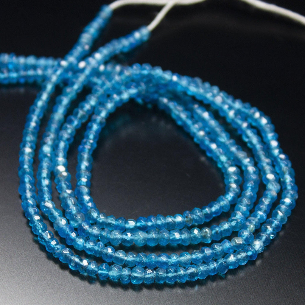 13 inch, 3-3.5mm, Neon Blue Apatite Faceted Rondelle Beads, Apatite Beads - Jalvi & Co.