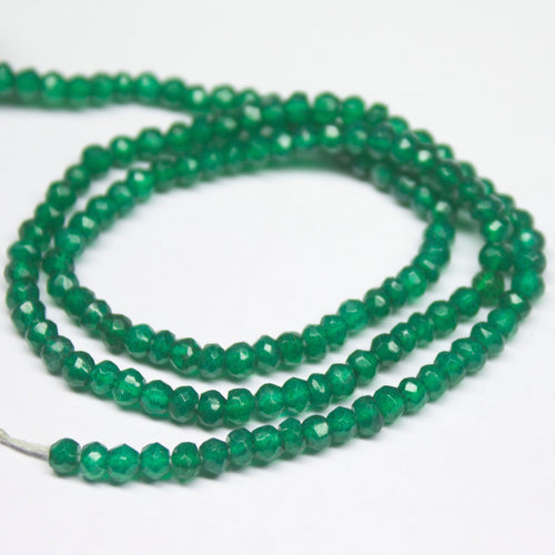 13 inch, 3mm, Green Jade Faceted Rondelle Shape Beads, Jade Beads - Jalvi & Co.