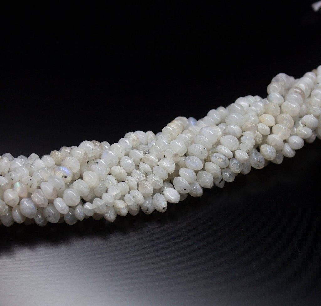 13 inch, 4.5-6.5mm, White Rainbow Moonstone Smooth Rondelle Beads, Rainbow Moonstone Beads - Jalvi & Co.