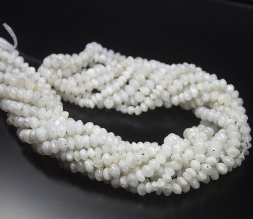 13 inch, 4.5-6.5mm, White Rainbow Moonstone Smooth Rondelle Beads, Rainbow Moonstone Beads - Jalvi & Co.