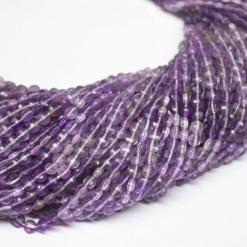13 inch, 4mm, Shaded Amethyst Faceted Round Coin Loose Gemstone Beads Strand, Amethyst Beads - Jalvi & Co.
