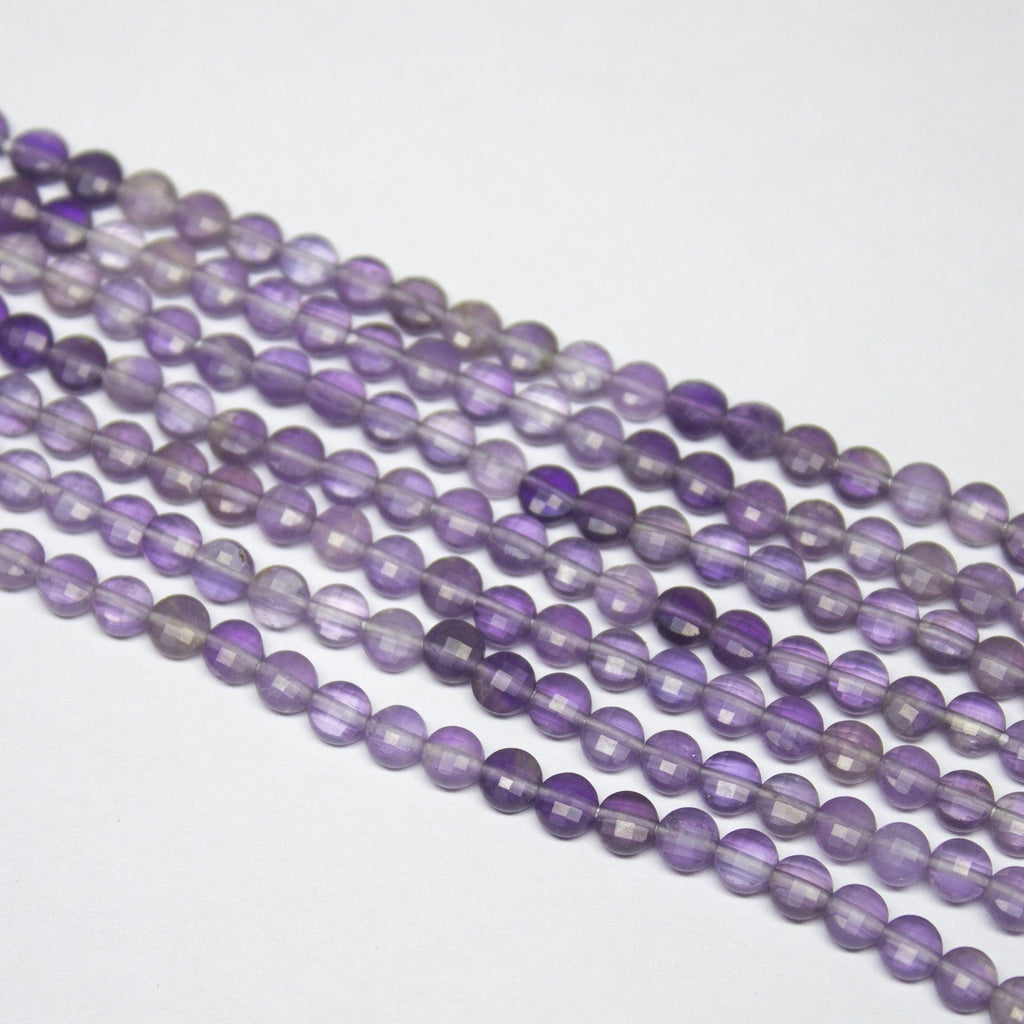 13 inch, 4mm, Shaded Amethyst Faceted Round Coin Loose Gemstone Beads Strand, Amethyst Beads - Jalvi & Co.