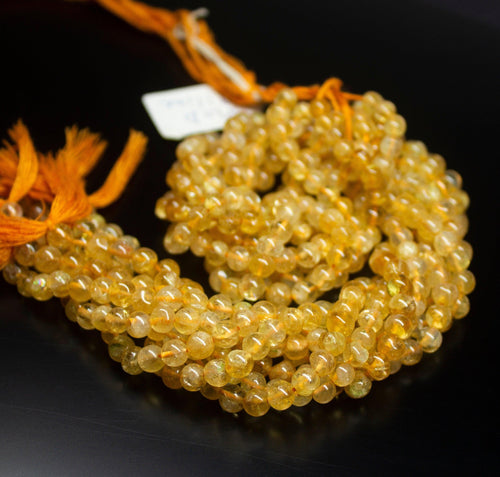 13 inch, 5.5mm, Natural Golden Citrine Smooth Round Shape Beads, Citrine Beads - Jalvi & Co.