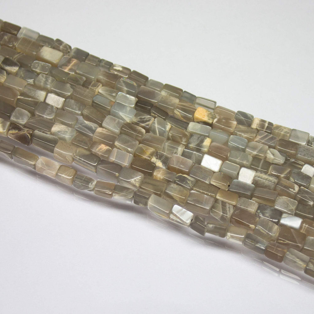 13 inch, 6mm 9mm, Grey Moonstone Smooth Rectangle Shape Beads, Moonstone Beads - Jalvi & Co.