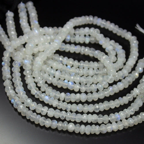 13 inch, 6mm, Natural Rainbow Moonstone Faceted Rondelle Shape Beads, Moonstone Bead - Jalvi & Co.