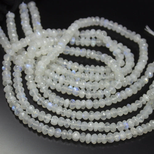 13 inch, 6mm, Natural Rainbow Moonstone Faceted Rondelle Shape Beads, Moonstone Bead - Jalvi & Co.