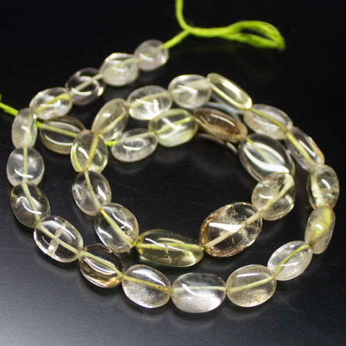 13 inch, 8mm 14mm, Natural Moss Quartz Smooth Oval Shape Beads, Quartz Beads - Jalvi & Co.