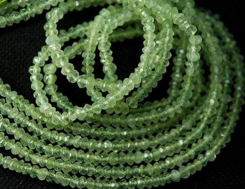 13 Inch Long Strand Micro Faceted Rondelles Green Prenite 3mm - Jalvi & Co.