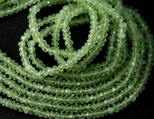 13 Inch Long Strand Micro Faceted Rondelles Green Prenite 3mm - Jalvi & Co.